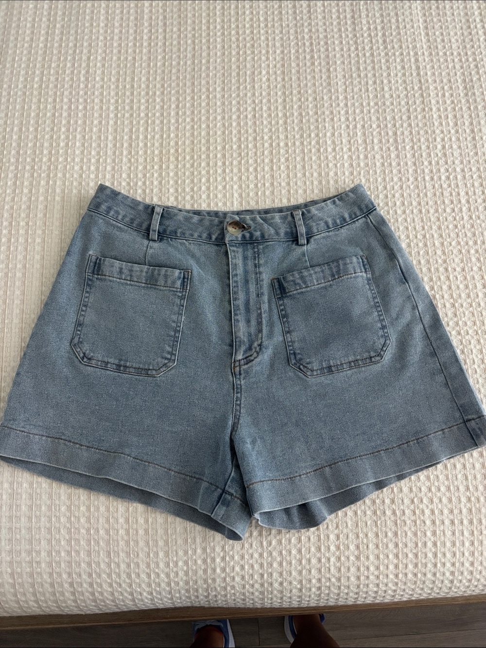 Washed Light Blue Denim Pocket Front Shorts